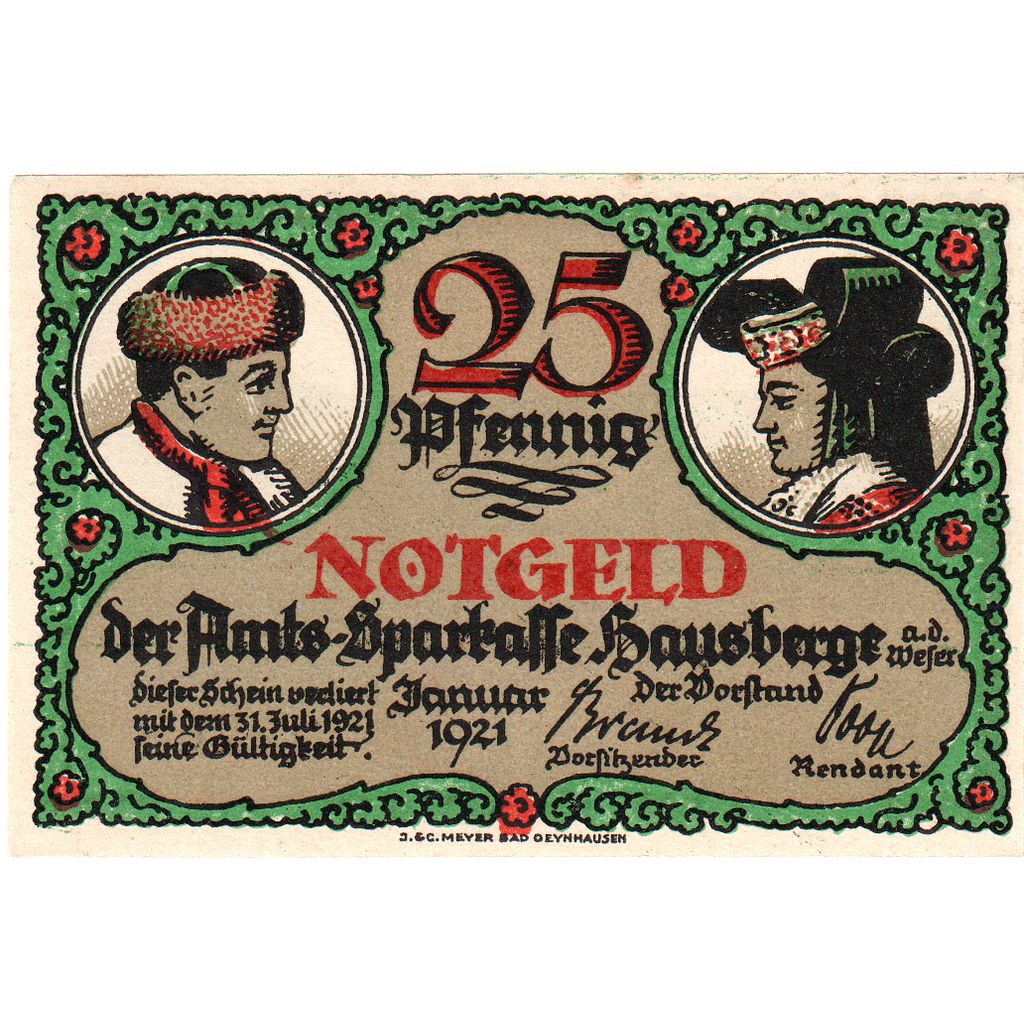 Deutschland, Hausberge a. Weser Amtssparkasse, 25 Pfennig, paysage, 1921