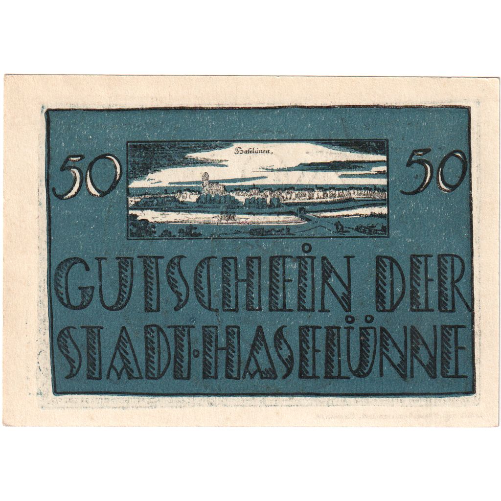 Niemcy, Haselünne, 50 Pfennig, personnage, 1921, 1921-07-01, UNC(63)