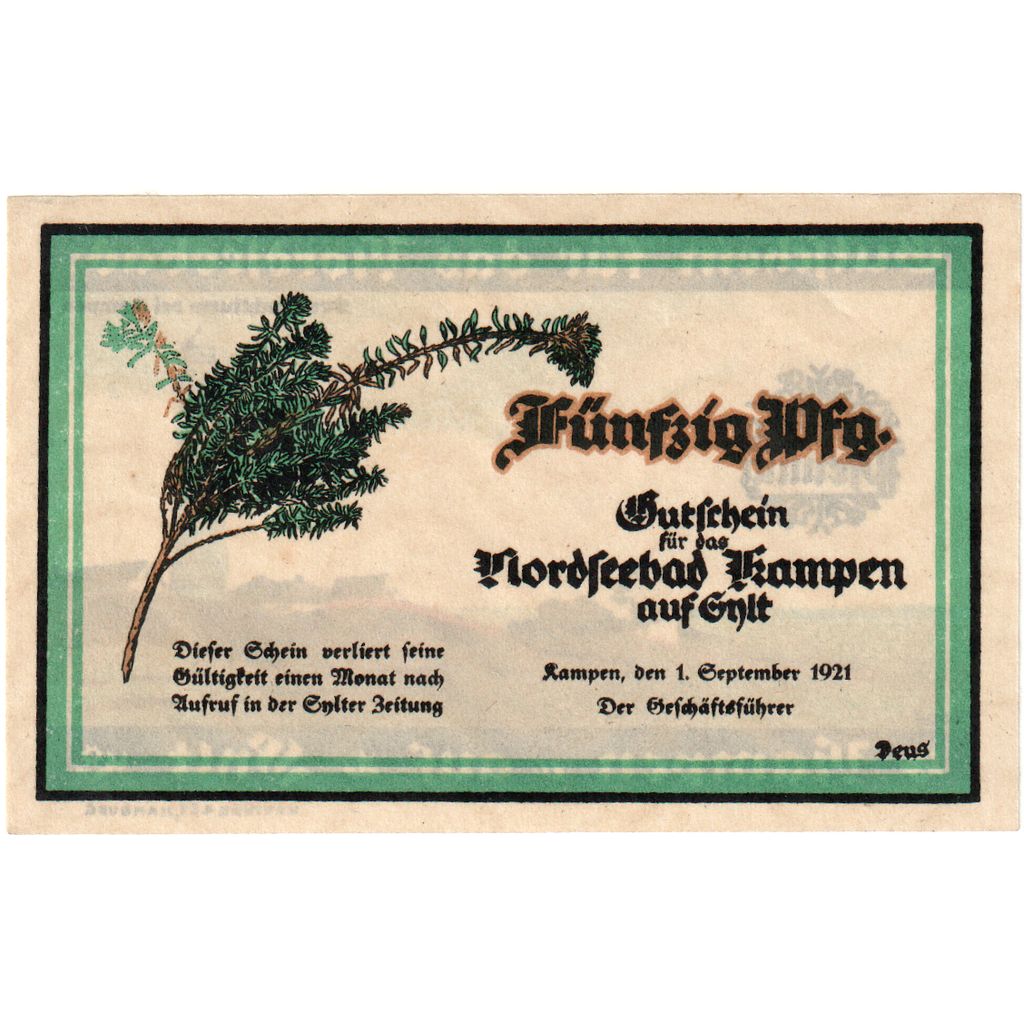 Deutschland, Kampen, 50 Pfennig, paysage, 1921, 1921-09-01, UNZ, Mehl:674.1a
