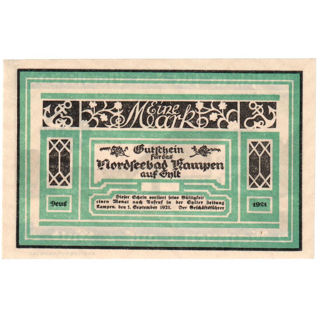 Deutschland, Kampen, 1 Mark, ferme, 1921, 1921-09-01, VZ+, Mehl:674.1a