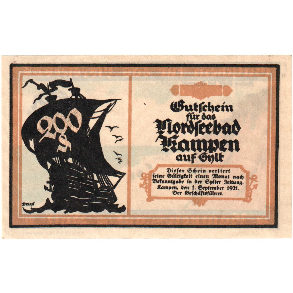 Banconote, Germania, Kampen, 2 Mark, paysage, 1921, 1921-09-01, FDS, Mehl:674.1a
