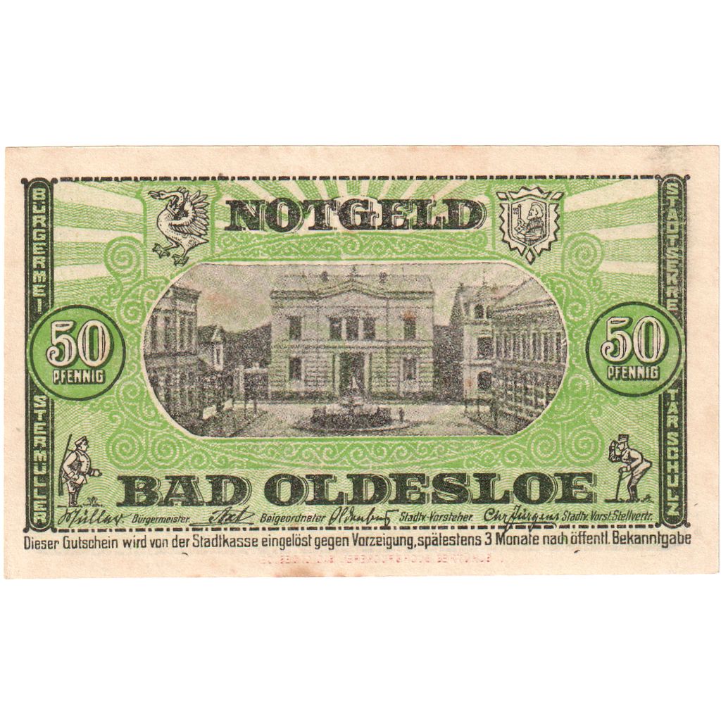 Alemania, Oldesloe, Bad Stadt, 50 Pfennig, valeur faciale, Undated (1918), EBC+