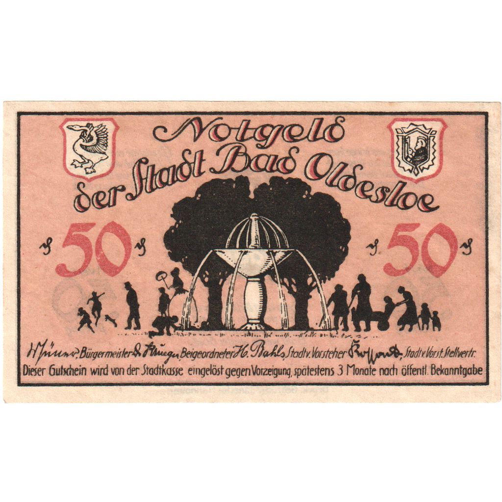 Alemania, Oldesloe, Bad Stadt, 50 Pfennig, valeur faciale, Undated (1919), EBC+