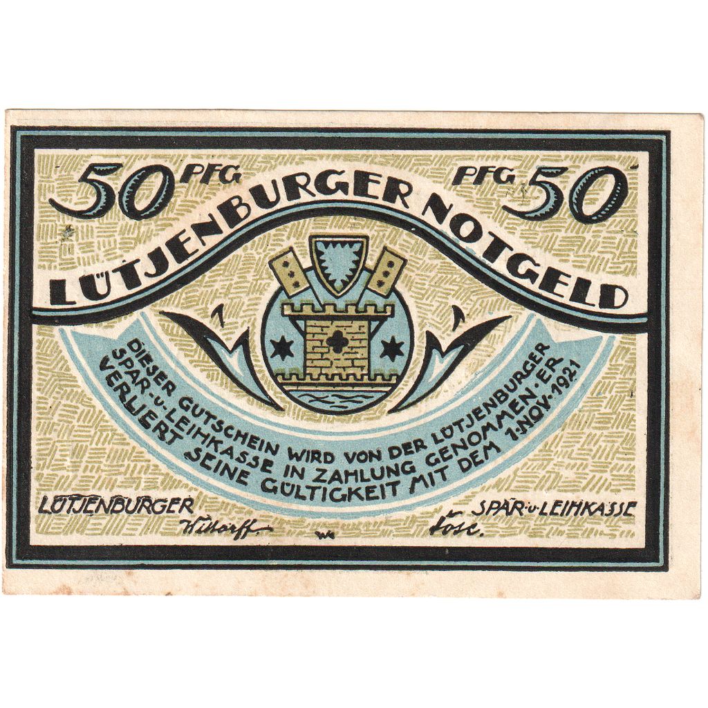 Germania, Lutjenburg, 50 Pfennig, personnage, 1921, 1921-11-01, SPL, Mehl:842.1