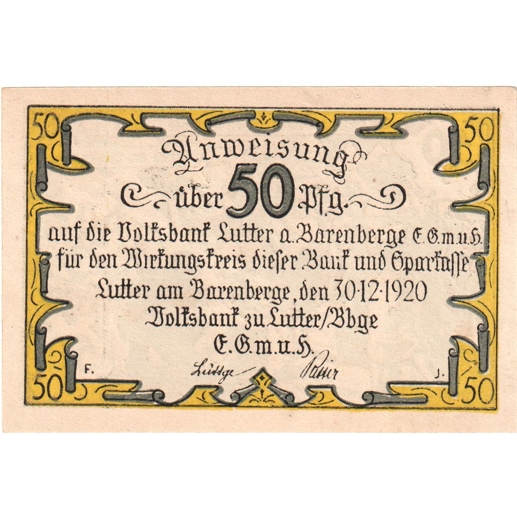 Deutschland, Lutter am Barenberge, 50 Pfennig, personnage 1, 1920, 1920-12-30