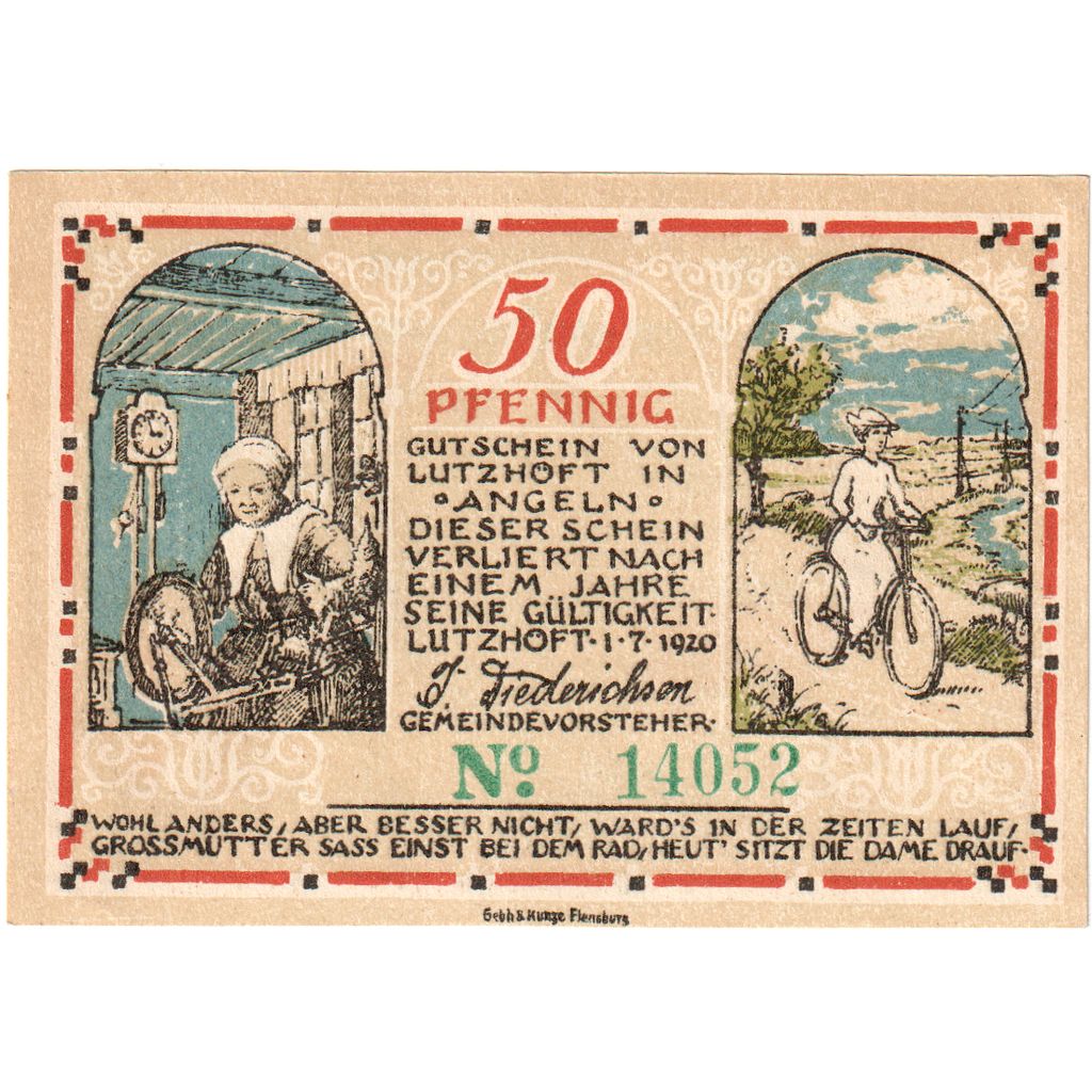 Niemcy, Lutzhoft, 50 Pfennig, paysage 2, 1920, 1920-07-01, UNC(63), Mehl:848.3