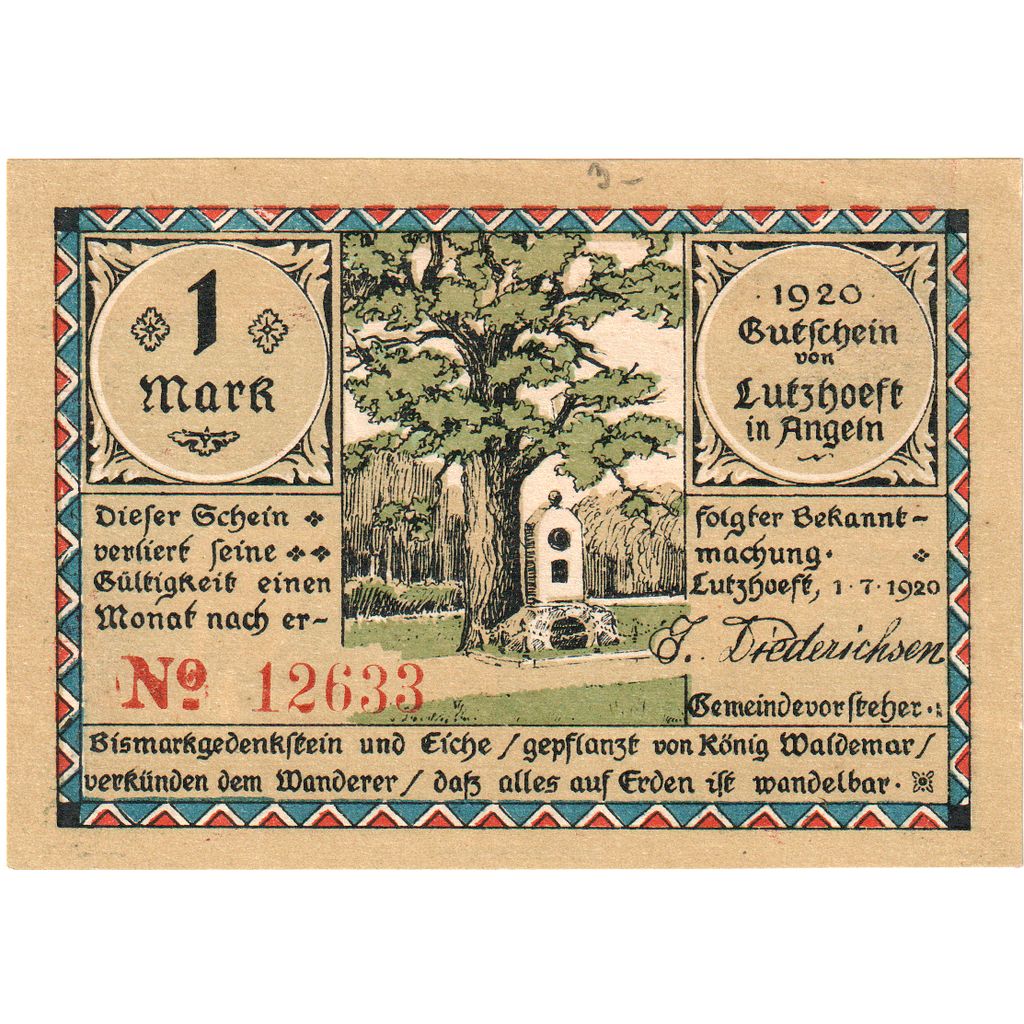 Deutschland, Lutzhoft, 1 Mark, personnage 1, 1920, 1920-07-01, UNZ-, Mehl:848.3