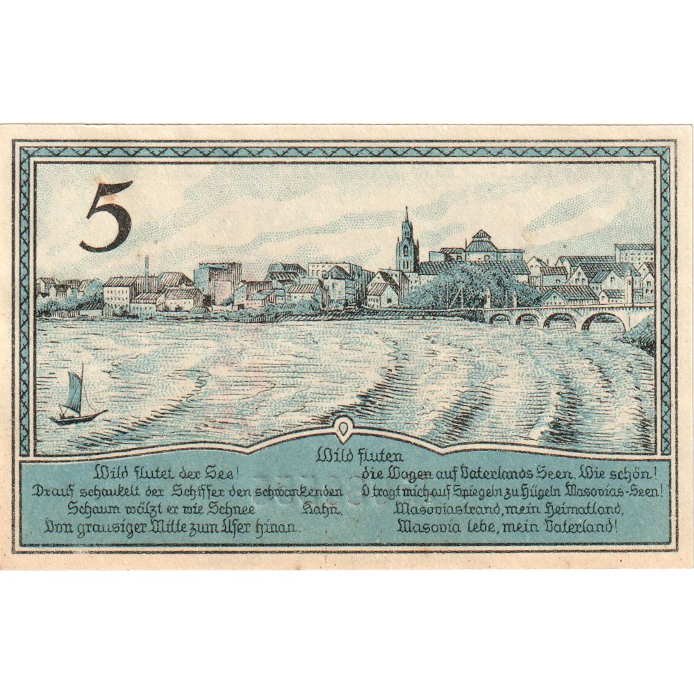 Deutschland, Lyck Stadt, 5 Pfennig, paysage 1, 1920, 1920-10-01, VZ+, Mehl:849.1
