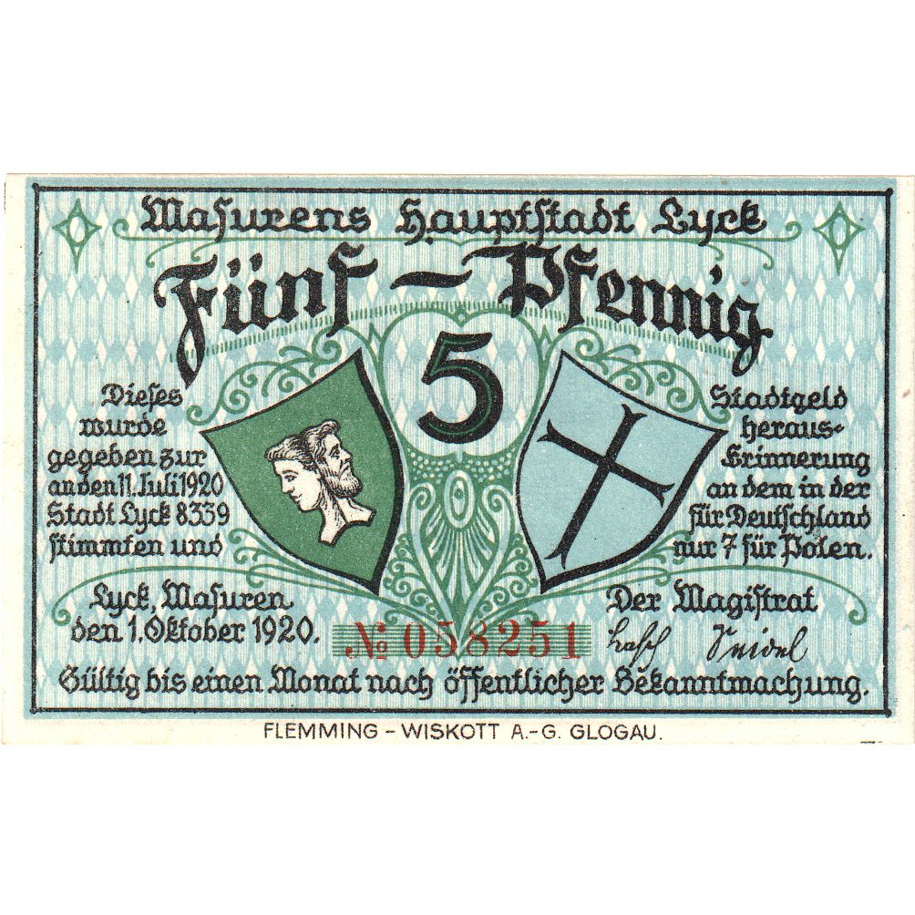 Deutschland, Lyck Stadt, 5 Pfennig, paysage 4, 1920, 1920-10-01, VZ+, Mehl:849.1