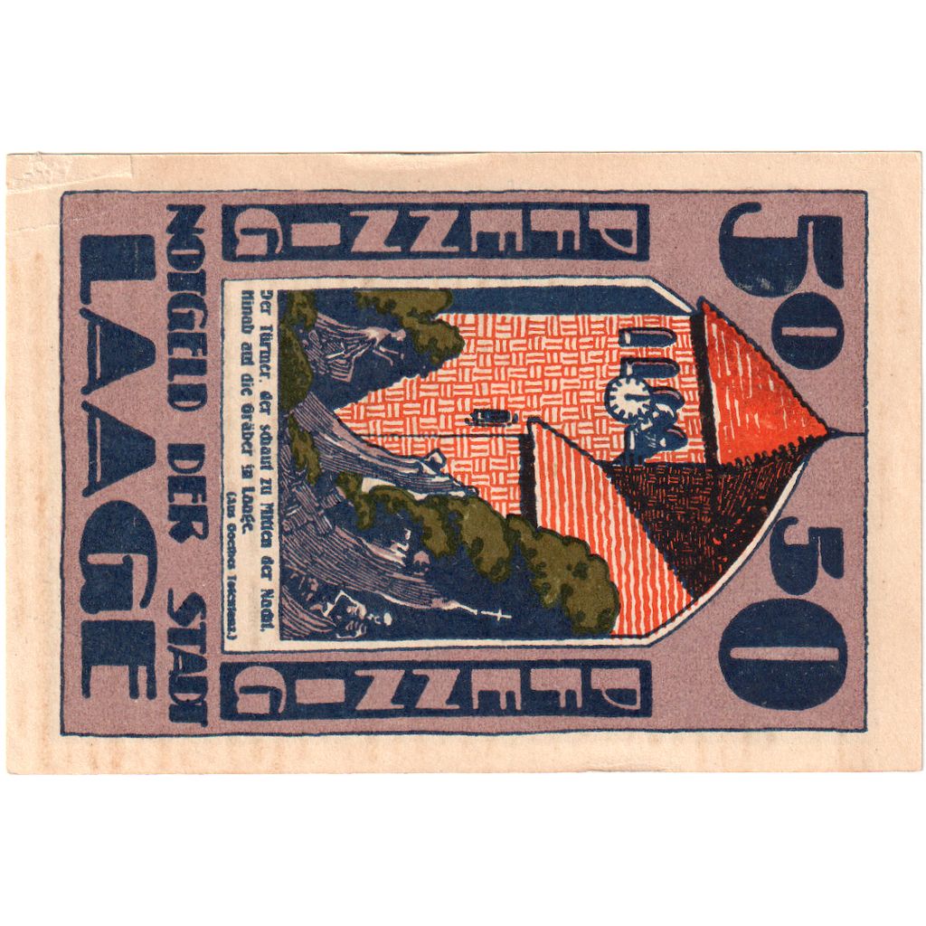 Deutschland, Laage, 50 Pfennig, Batiment, 1924, 1924-01-01, UNZ, Mehl:754.2