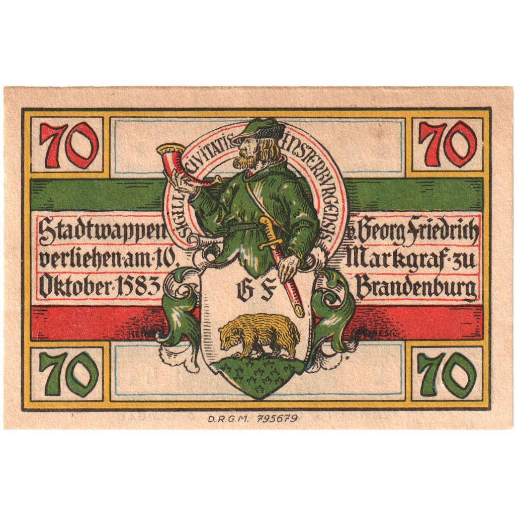Niemcy, Insterburg, 70 Pfennig, paysage, O.D, UNC(65-70), Mehl:645.1a