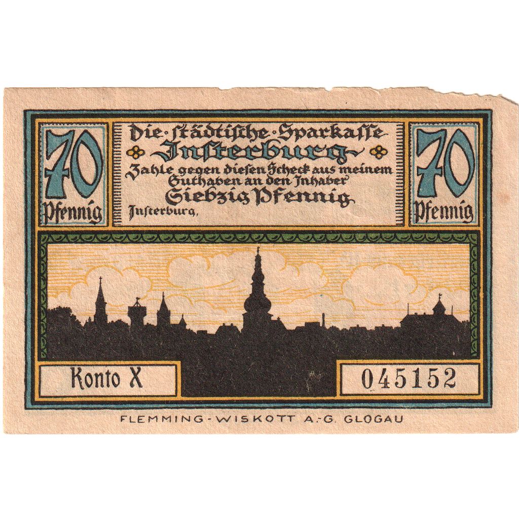Deutschland, Insterburg, 70 Pfennig, paysage 1, O.D, UNZ, Mehl:645.1a