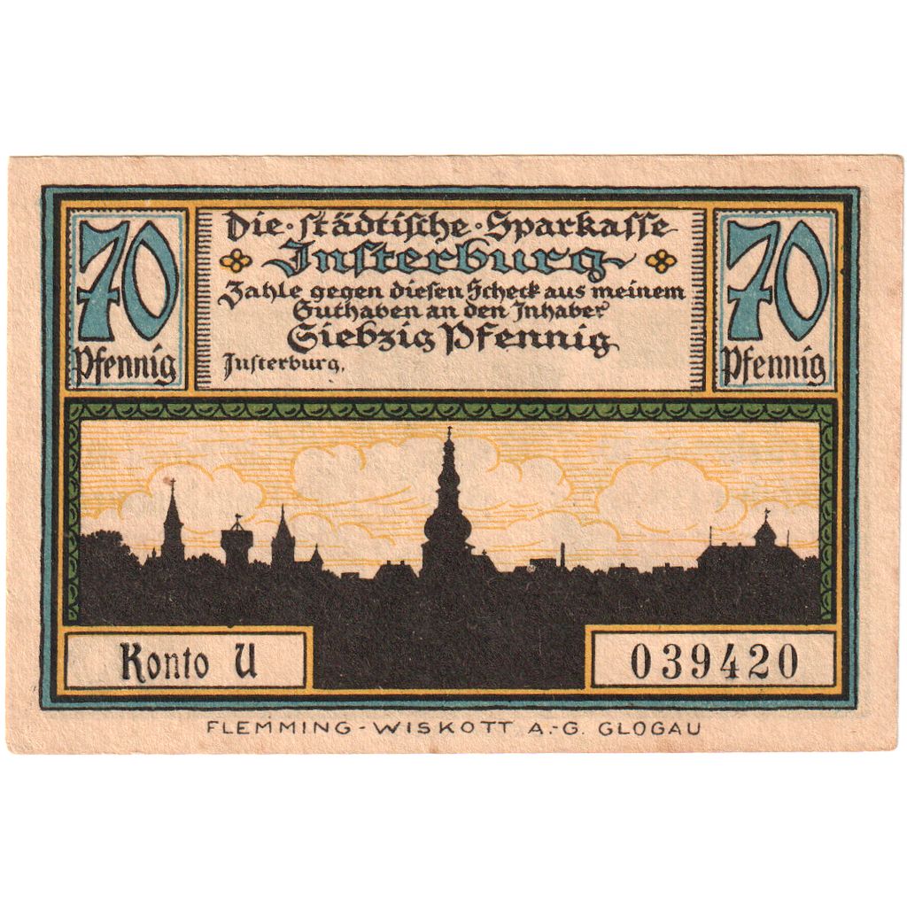 Alemanha, Insterburg, 70 Pfennig, paysage 2, O.D, UNC(65-70), Mehl:645.1a