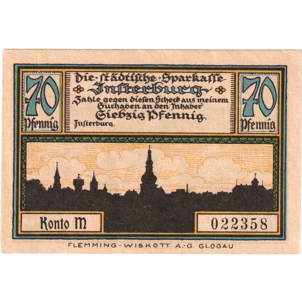 Niemcy, Insterburg, 70 Pfennig, paysage 3, O.D, UNC(65-70), Mehl:645.1a