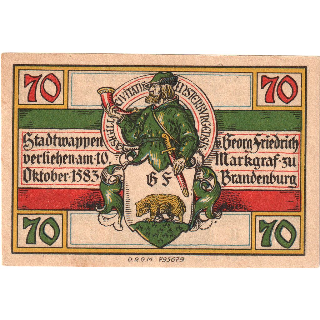 Deutschland, Insterburg, 70 Pfennig, paysage 5, O.D, UNZ, Mehl:645.1a