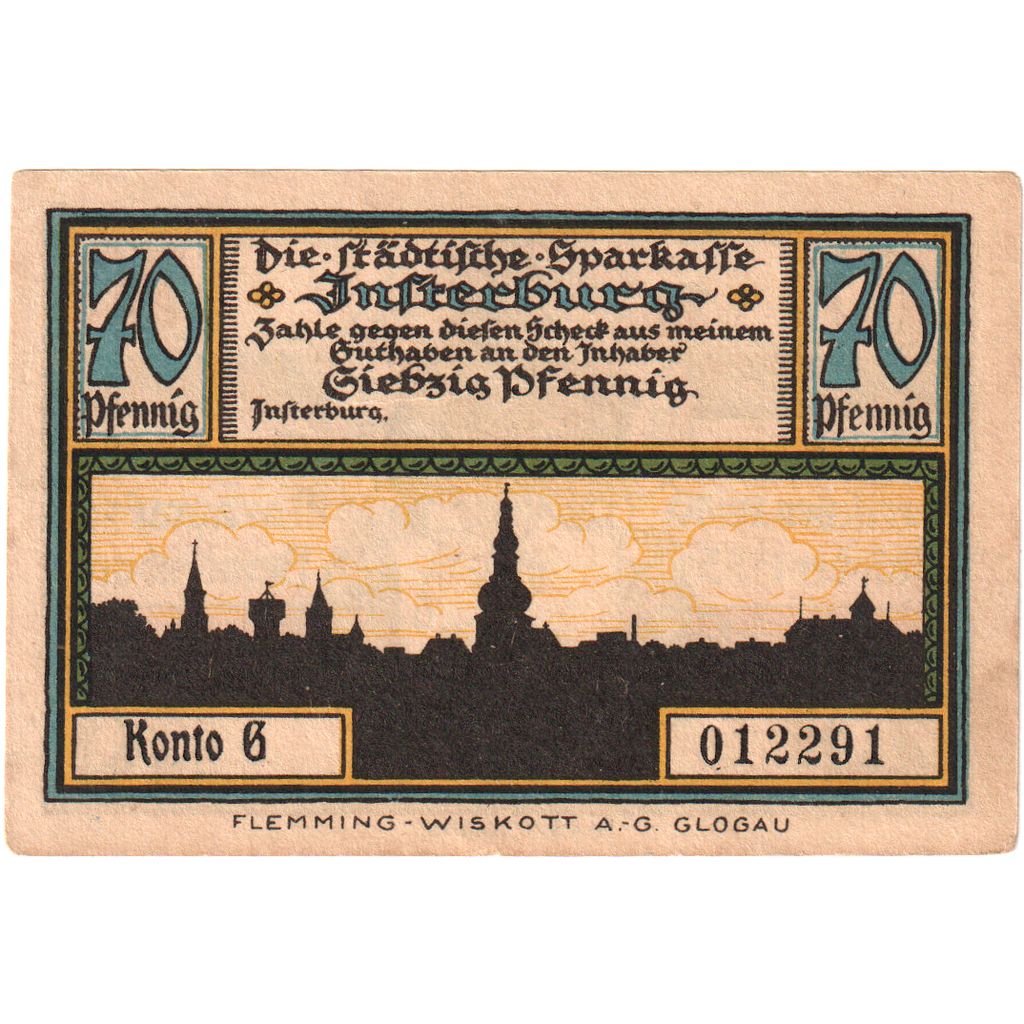 Deutschland, Insterburg, 70 Pfennig, paysage 5, O.D, UNZ, Mehl:645.1a