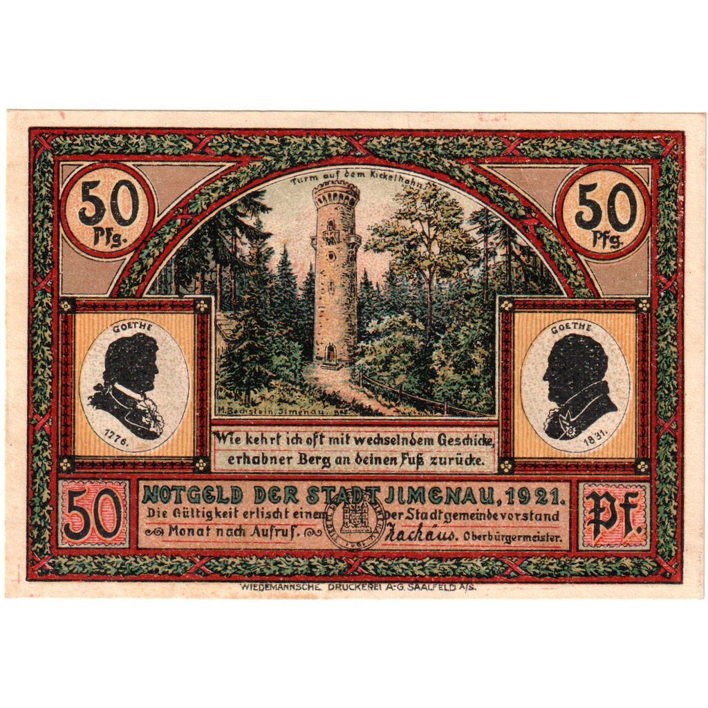 Deutschland, ilmenau, 50 Pfennig, Monument, 1921, UNZ-, Mehl:643.4