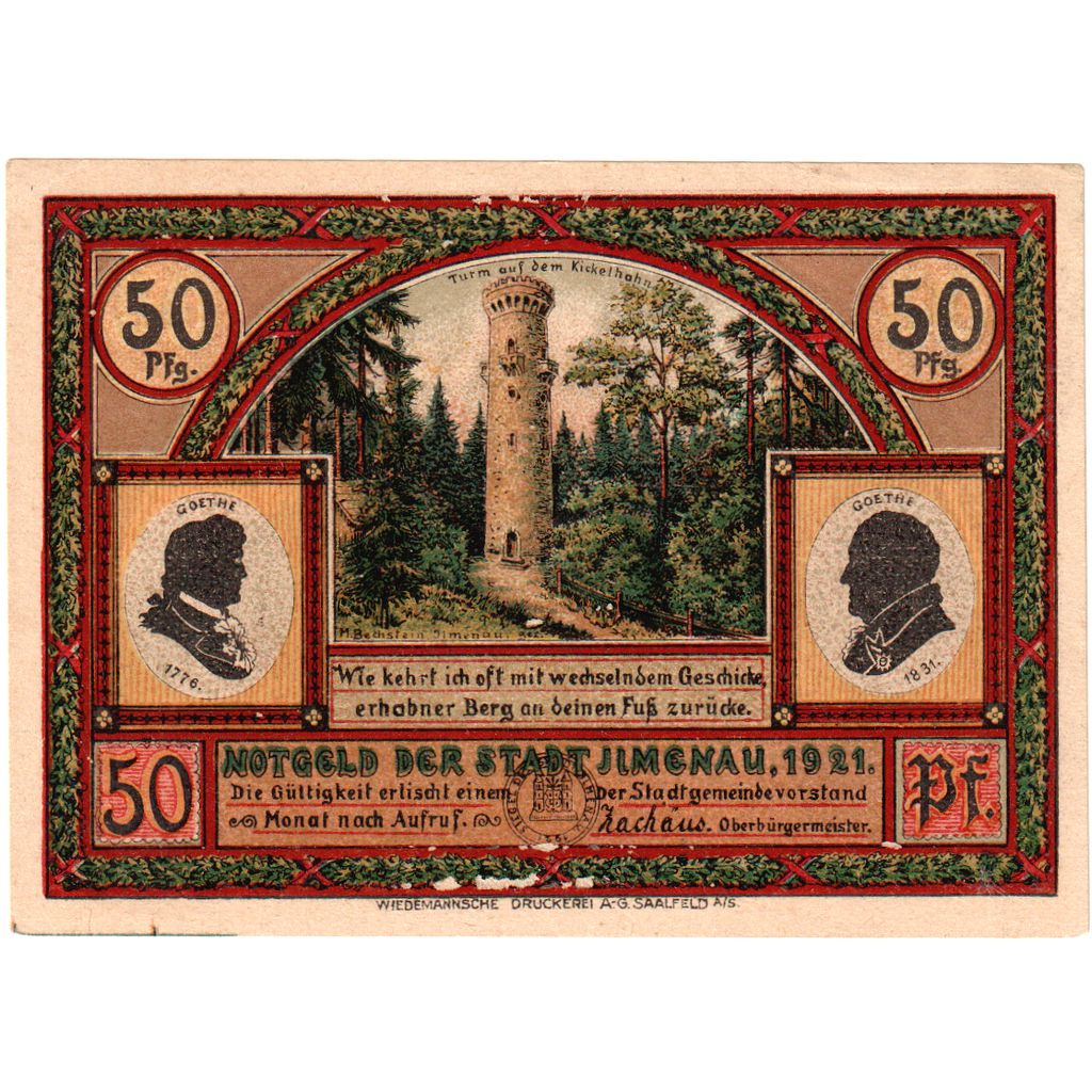 Deutschland, ilmenau, 50 Pfennig, monument 1, 1921, UNZ-, Mehl:643.4