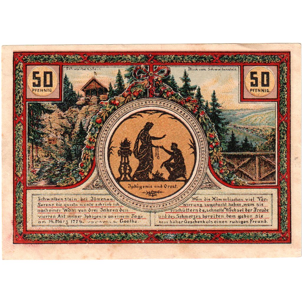 Alemania, ilmenau, 50 Pfennig, monument 2, 1921, SC, Mehl:643.4