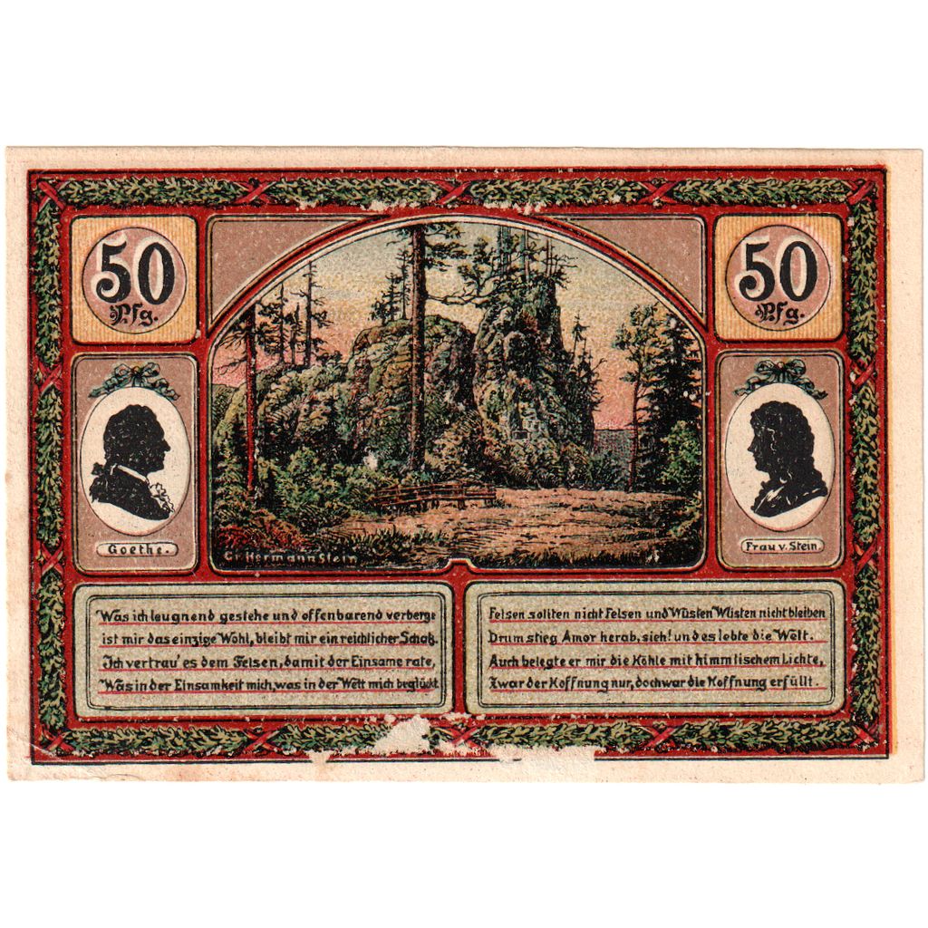 Niemcy, ilmenau, 50 Pfennig, Monument, 1921, UNC(60-62), Mehl:643.4