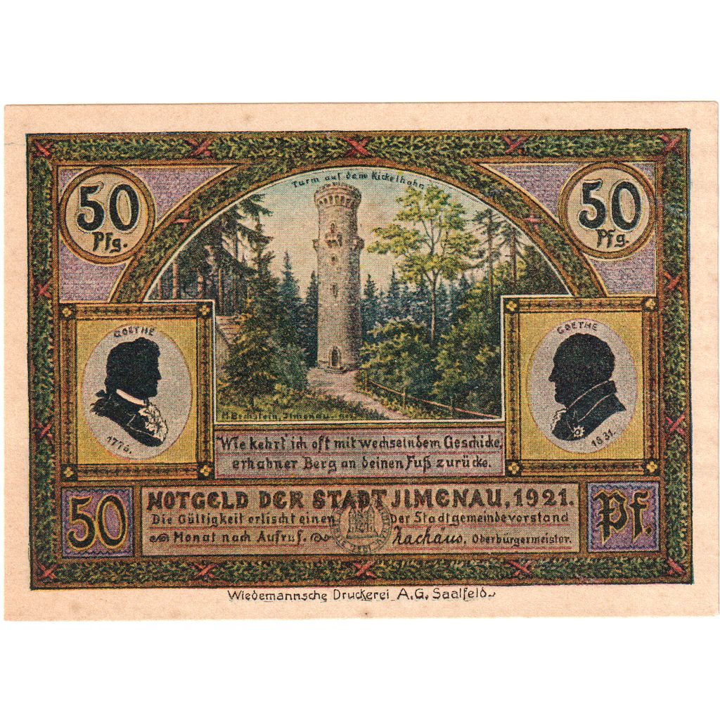 Deutschland, ilmenau, 50 Pfennig, monument 1, 1921, VZ+, Mehl:643.4