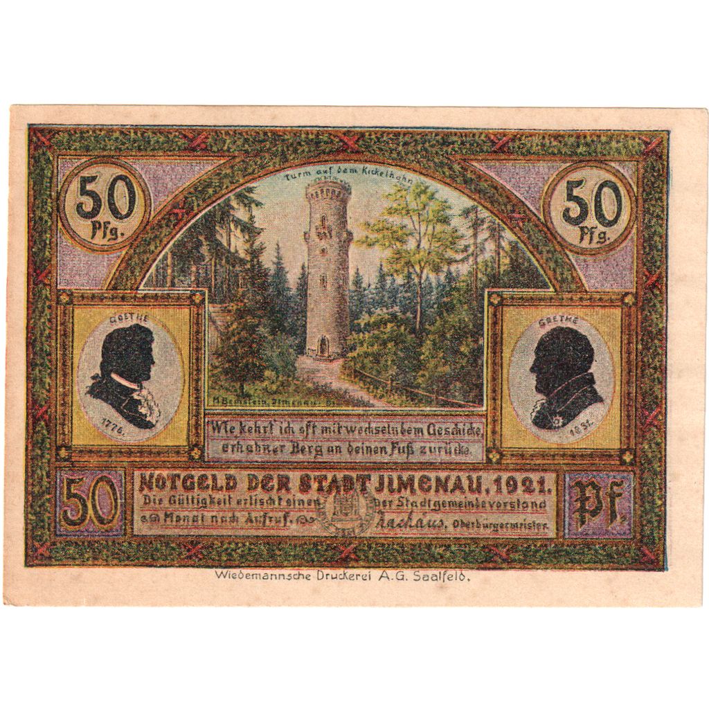 Deutschland, ilmenau, 50 Pfennig, monument 2, 1921, VZ+, Mehl:643.4