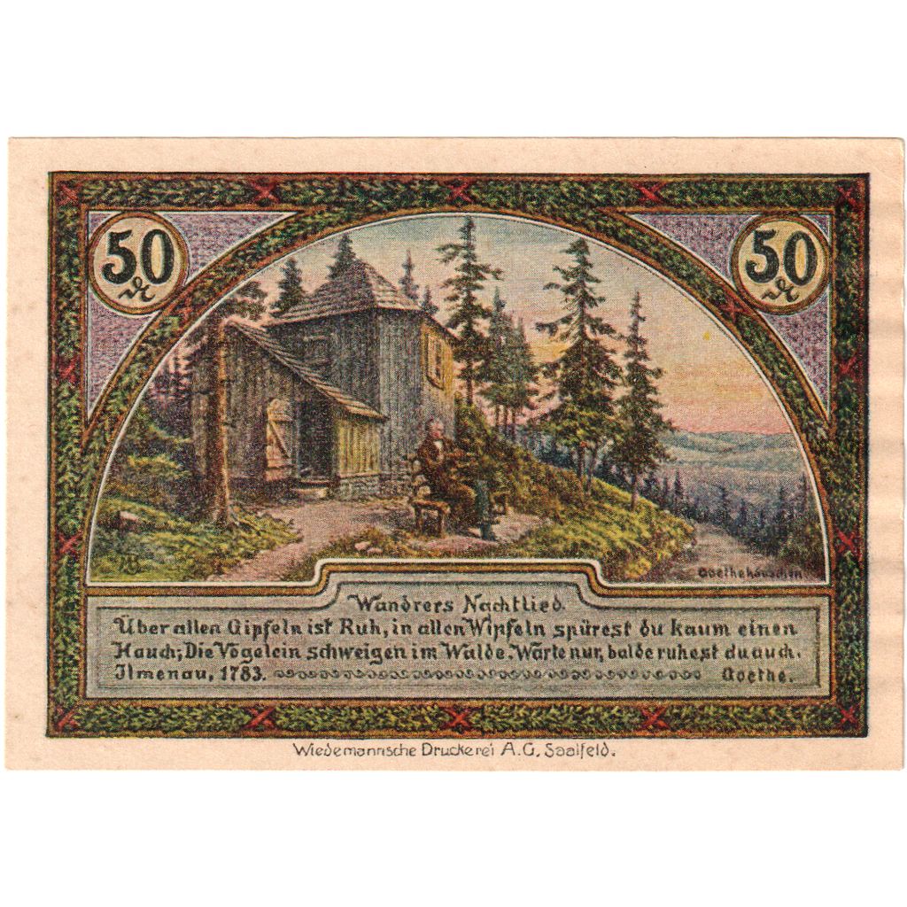 Niemcy, ilmenau, 50 Pfennig, monument 3, 1921, UNC(60-62), Mehl:643.4