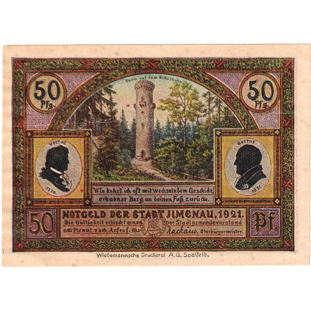 Niemcy, ilmenau, 50 Pfennig, personnage, 1921, UNC(60-62), Mehl:643.4