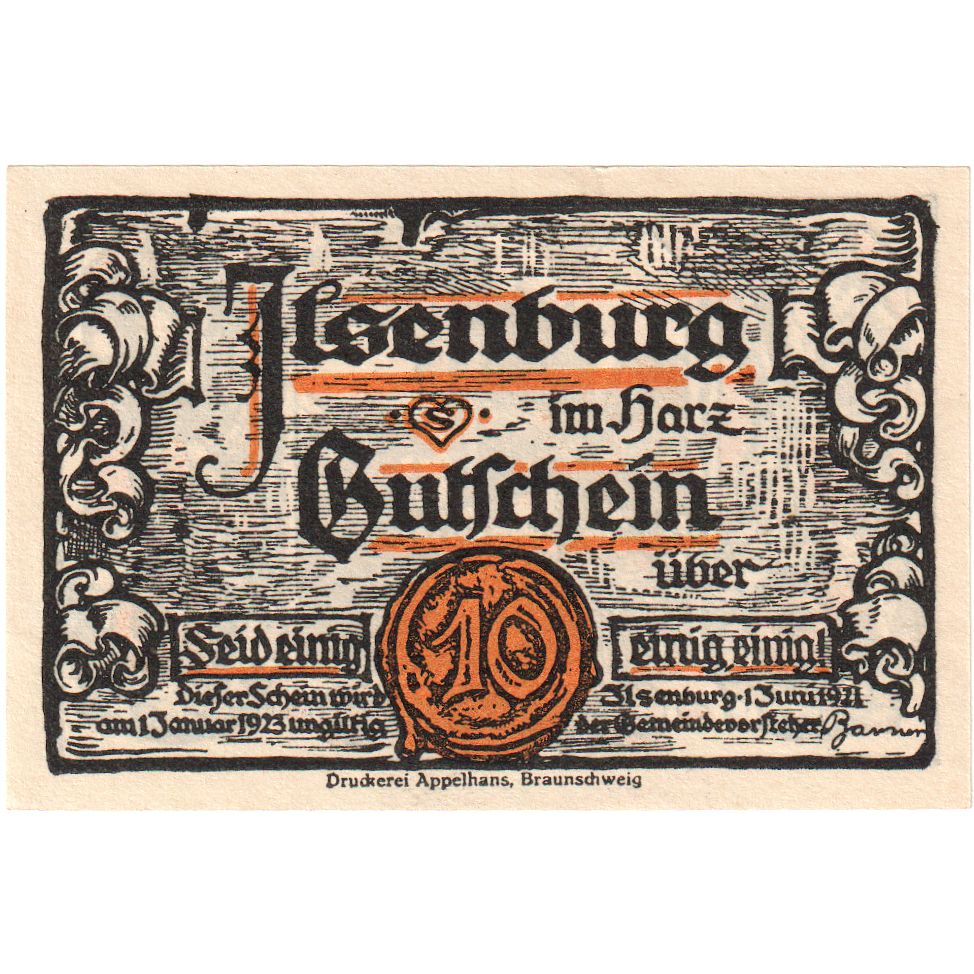 Niemcy, Ilsenburg, 10 Pfennig, village 1, 1923, 1923-01-01, UNC(63), Mehl:644.2