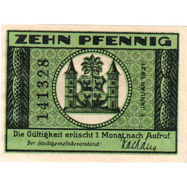 Niemcy, Ilmenau Stadt, 10 Pfennig, paysage, 1921, 1921-01-01, UNC(63)