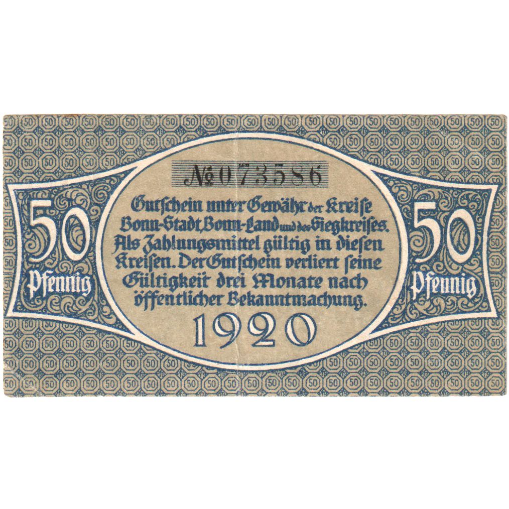 Germania, Bonn, 50 Pfennig, personnage, 1920, SPL, Mehl:74.6b