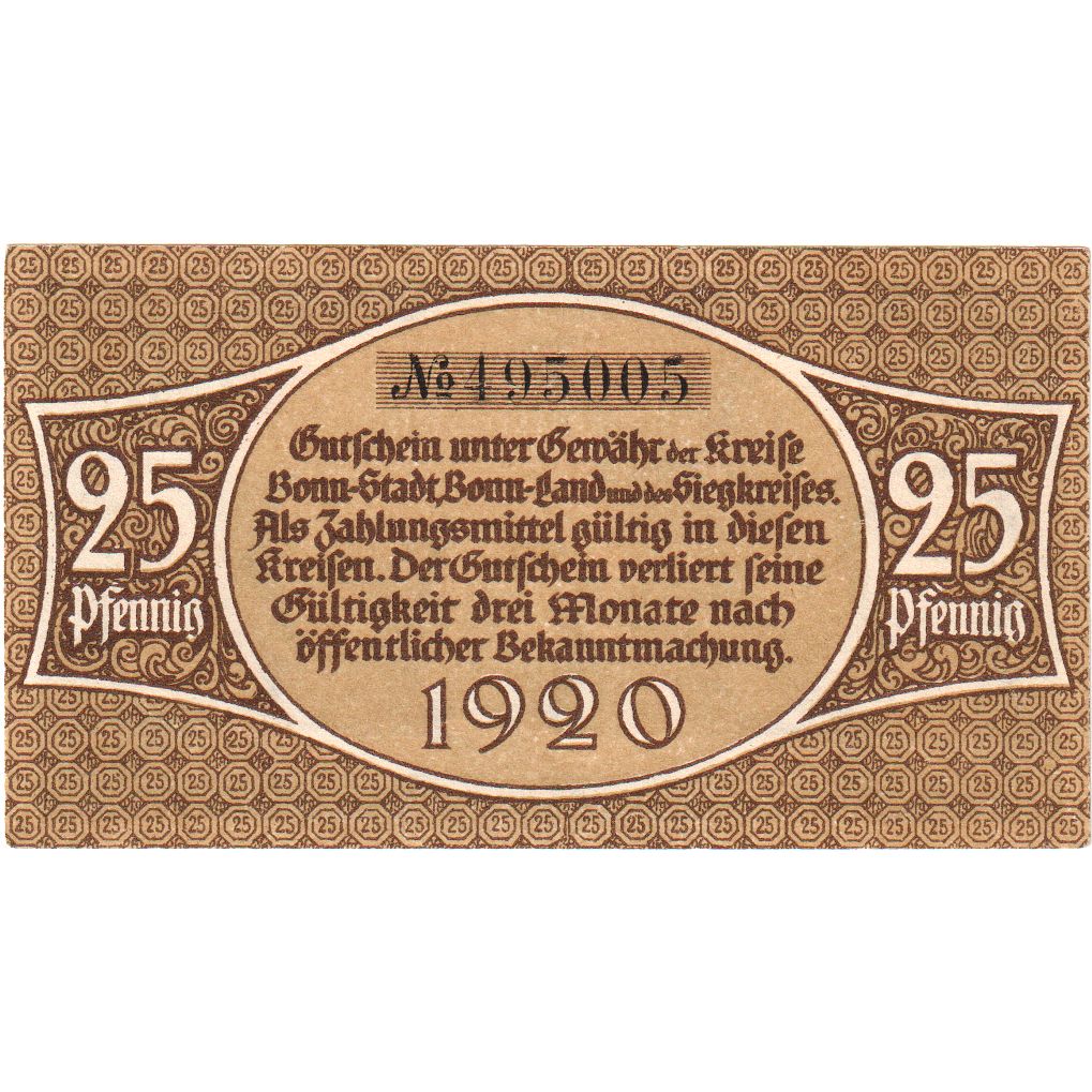 Deutschland, Bonn, 25 Pfennig, personnage 1, 1920, UNZ-, Mehl:74.6b