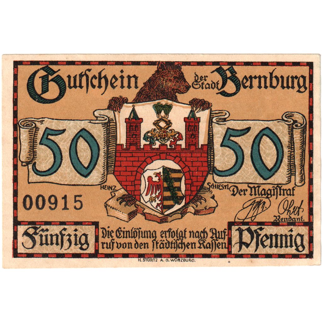 Alemania, Bernburg Stadt, 50 Pfennig, Batiment, undated (1921), UNC, Mehl:95.2
