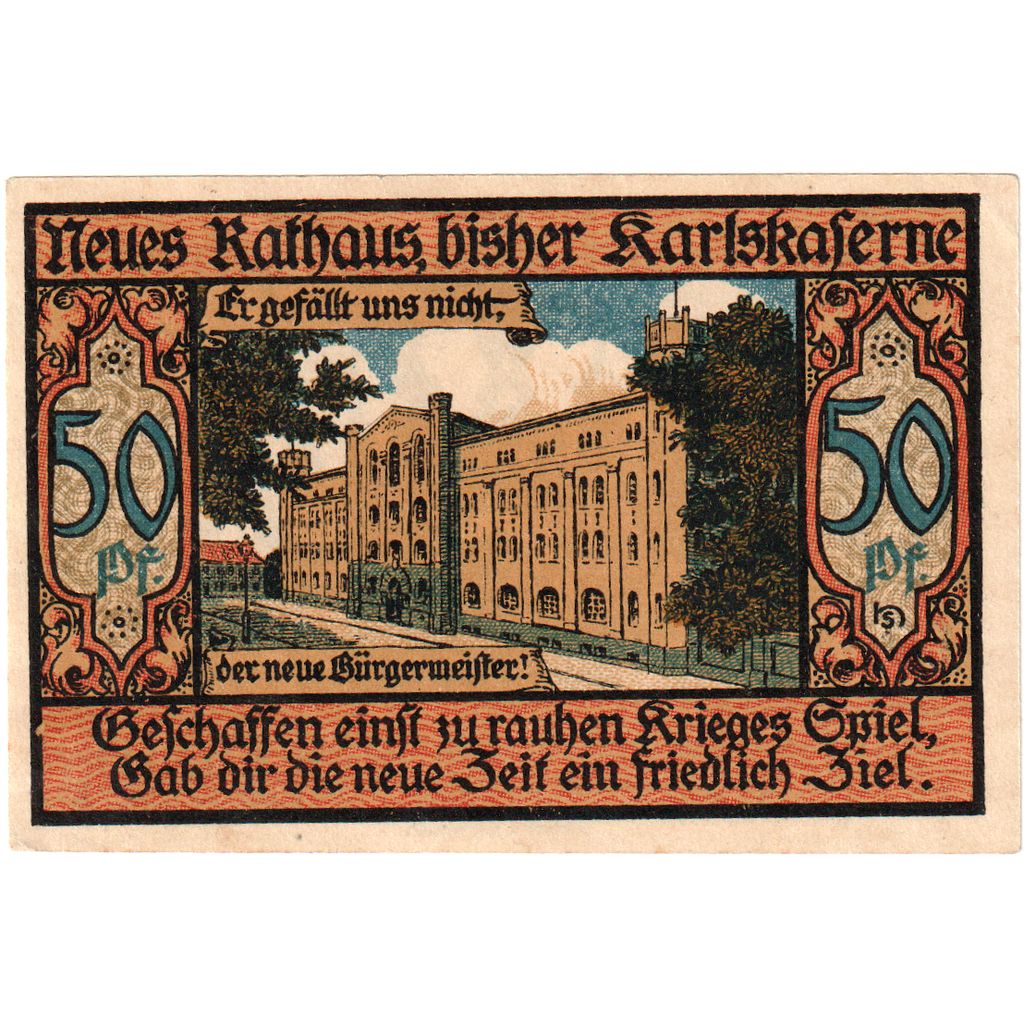 Alemania, Bernburg Stadt, 50 Pfennig, Batiment, undated (1921), UNC, Mehl:95.2