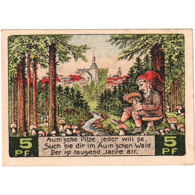 Alemanha, Auma Stadt, 5 Pfennig, personnage, 1921, 1921-04-01, UNC(65-70)