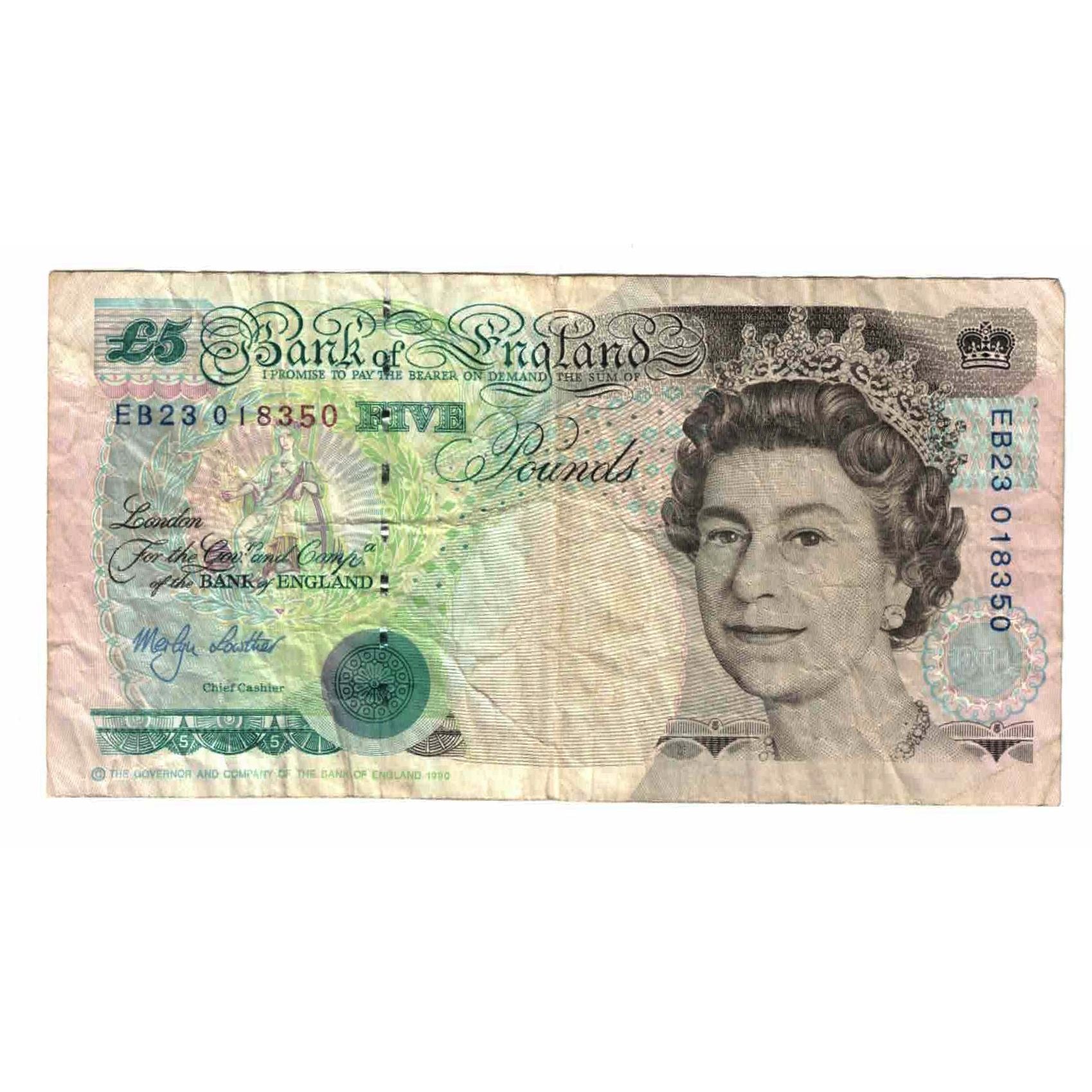 Geldschein, Großbritannien, 5 Pounds, 1990, KM:382c, S