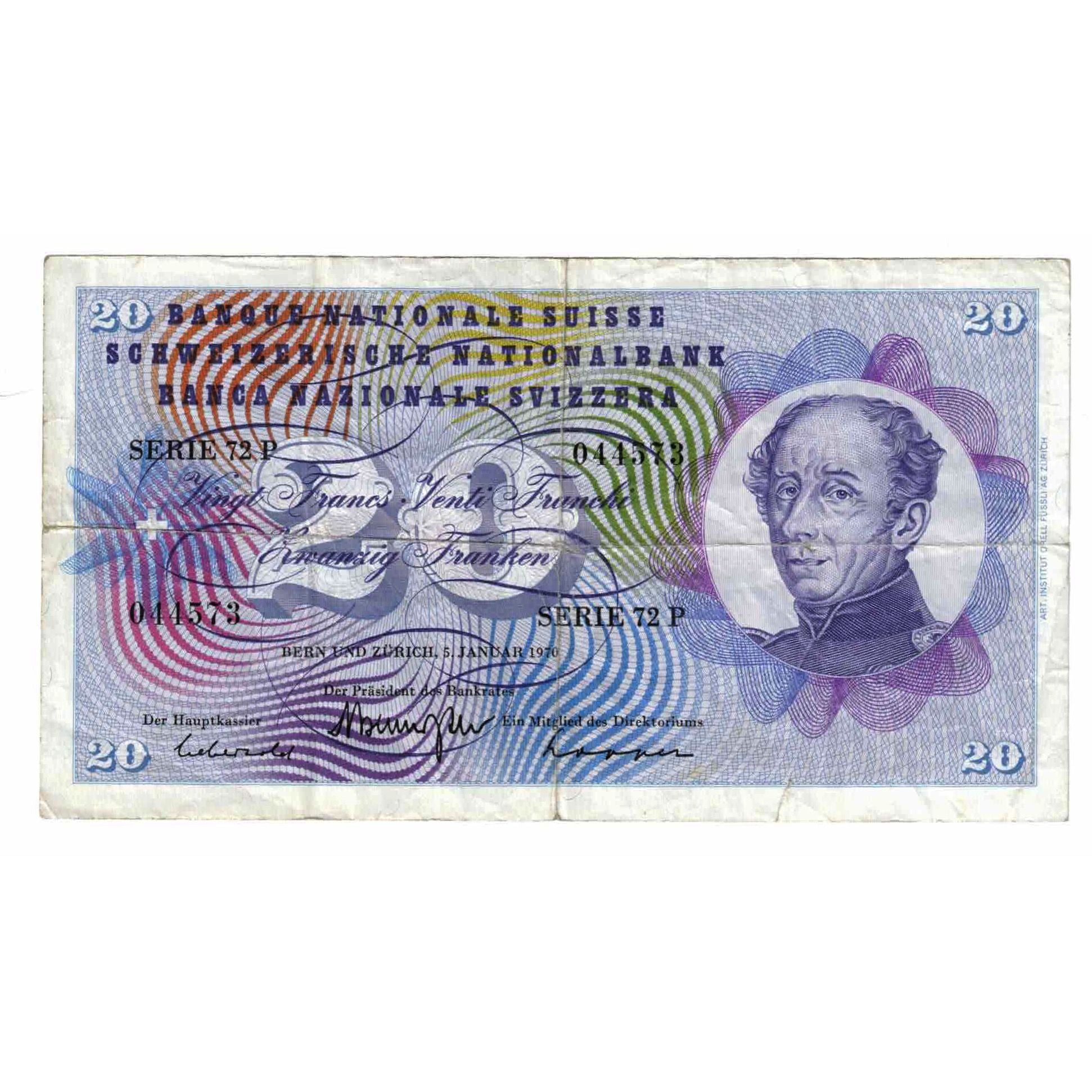Geldschein, Schweiz, 20 Franken, 1970, 1970-01-05, KM:46r, SGE