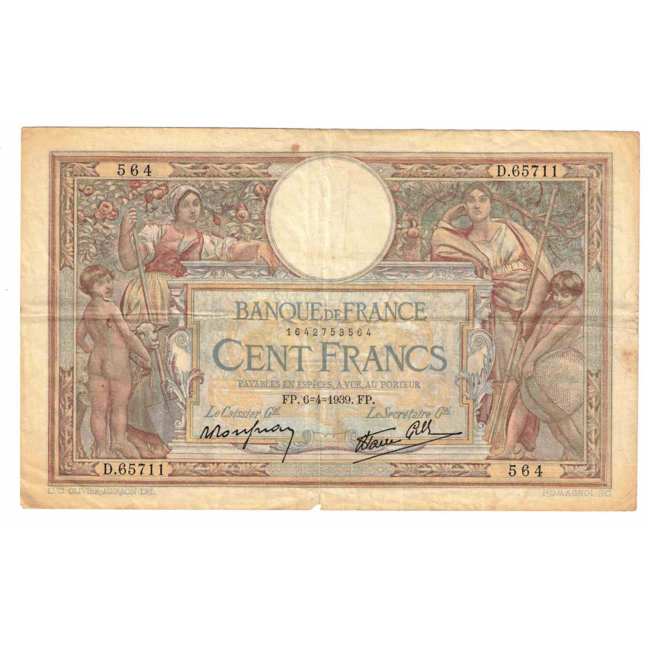 Francia, 100 Francs, Luc Olivier Merson, 1939, D.657, BB, Fayette:25.46, KM:86b