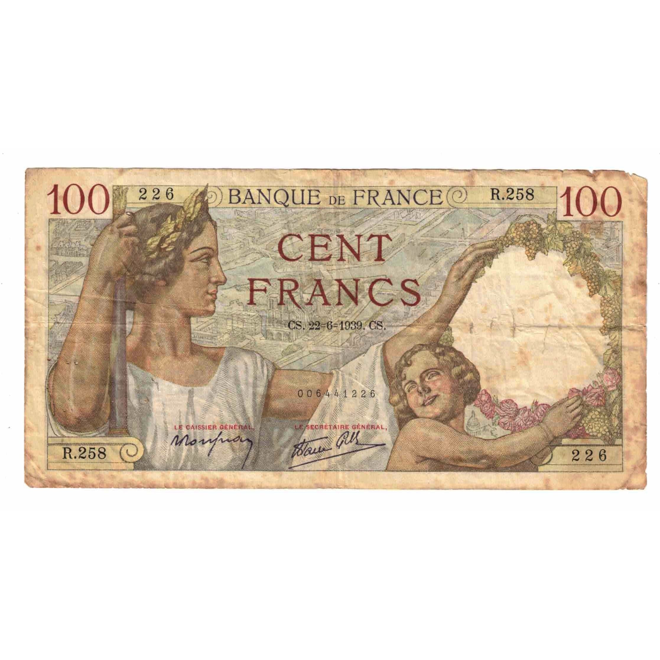France, 100 Francs, Sully, 1939, R.258, B, Fayette:26.3, KM:94