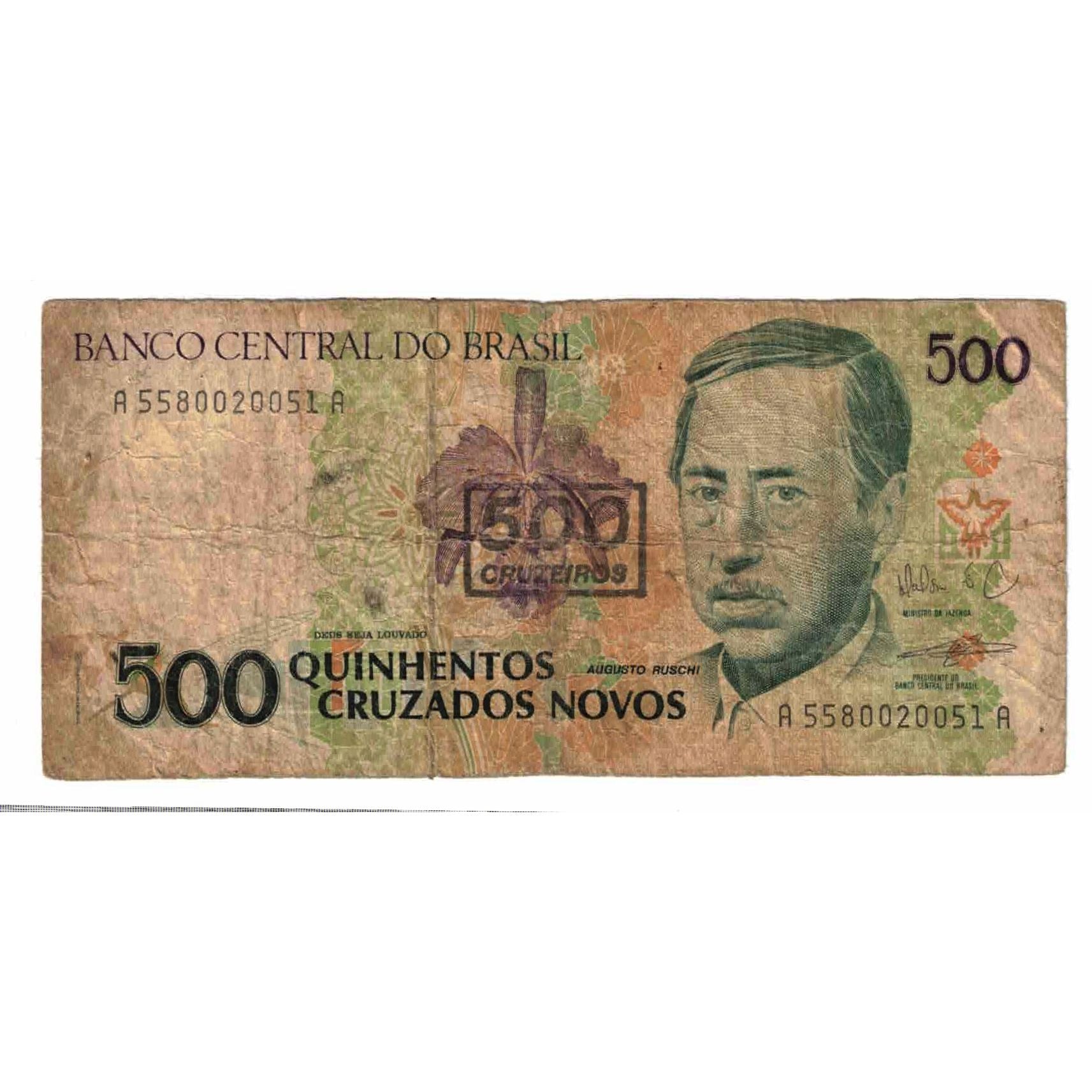 Nota, Brasil, 500 Cruzeiros on 500 Cruzados Novos, Undated (1990), KM:226b