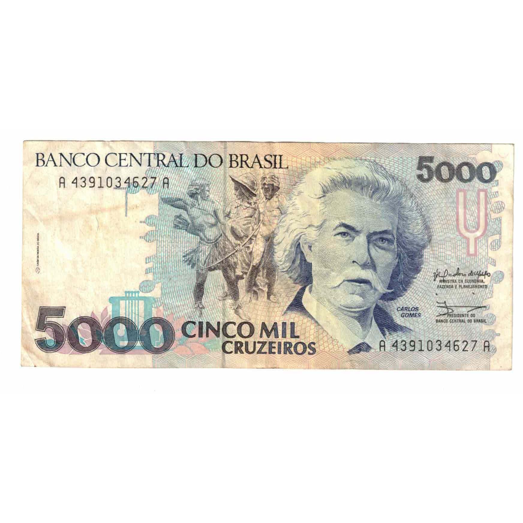 Banknot, Brazylia, 5000 Cruzeiros, Undated (1990), KM:232a, EF(40-45)