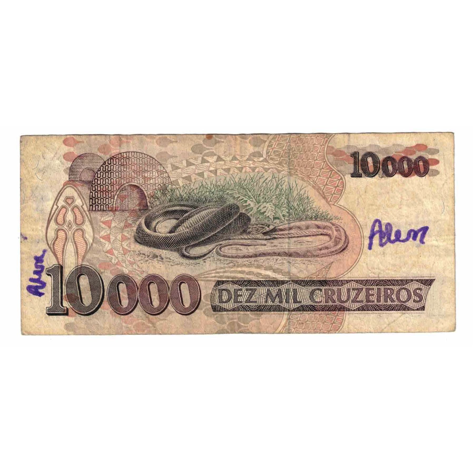 Nota, Brasil, 10,000 Cruzeiros, Undated (1992), KM:233b, VG(8-10)