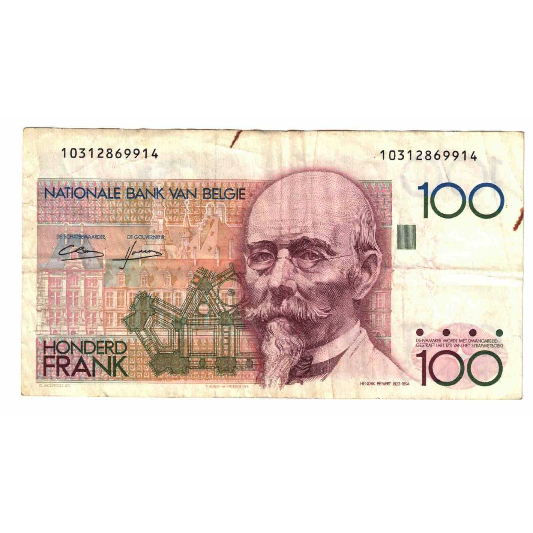 Nota, Bélgica, 100 Francs, KM:142a, VF(30-35)