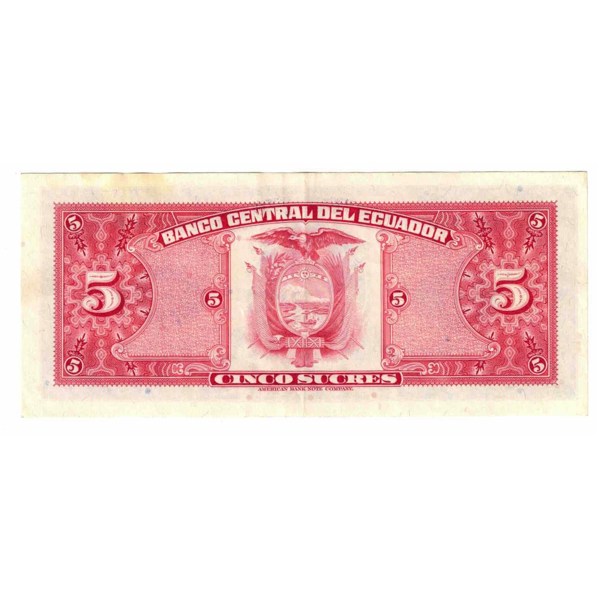 Billet, Équateur, 5 Sucres, 1982, 1982-08-20, KM:108b, SUP