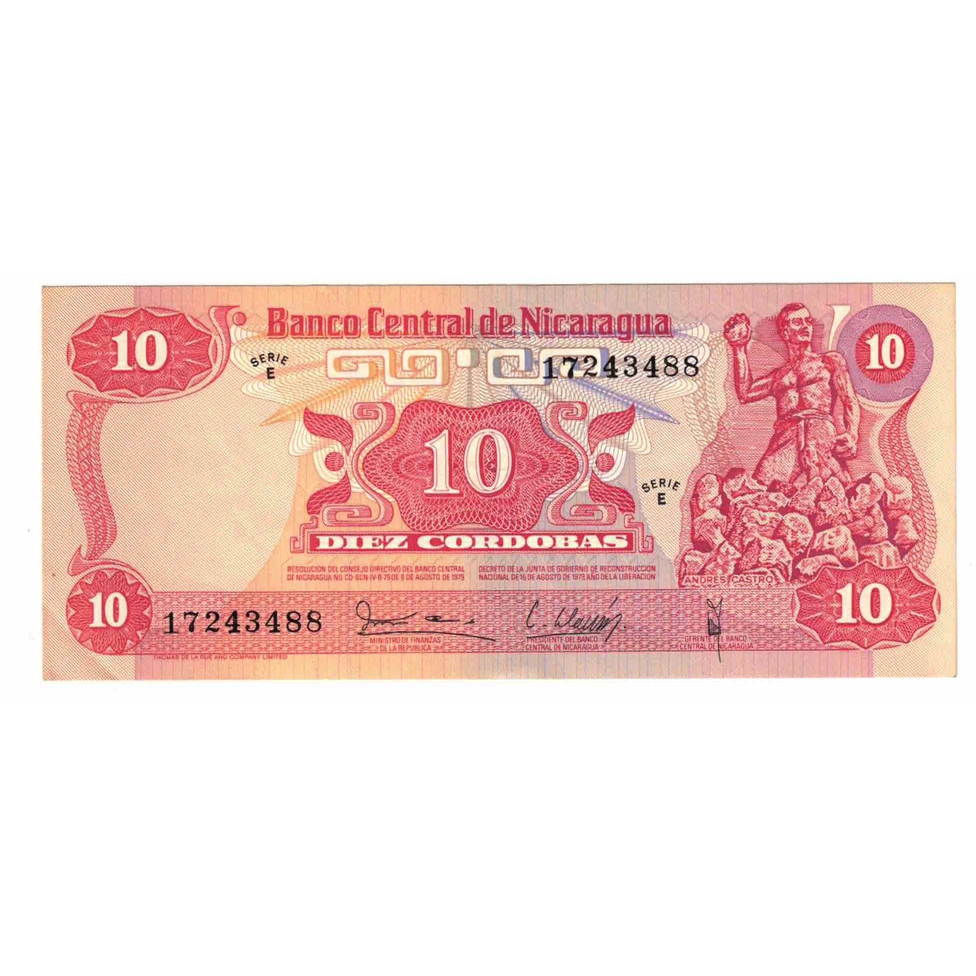 Nota, Nicarágua, 10 Cordobas, 1979, 1979-08-16, KM:134, UNC(65-70)
