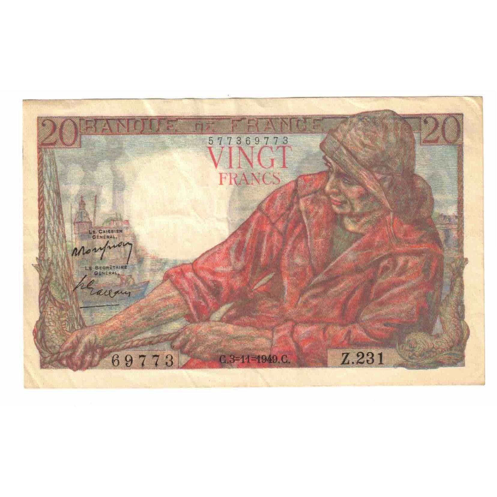 França, 20 Francs, Pêcheur, 1949, F.231, AU(55-58), Fayette:13.16, KM:100c