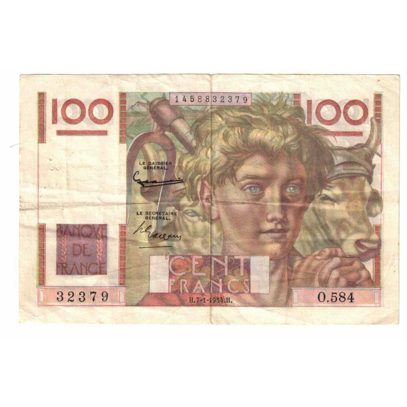 França, 100 Francs, Jeune Paysan, 1954, O.584, EF(40-45), Fayette:28.41