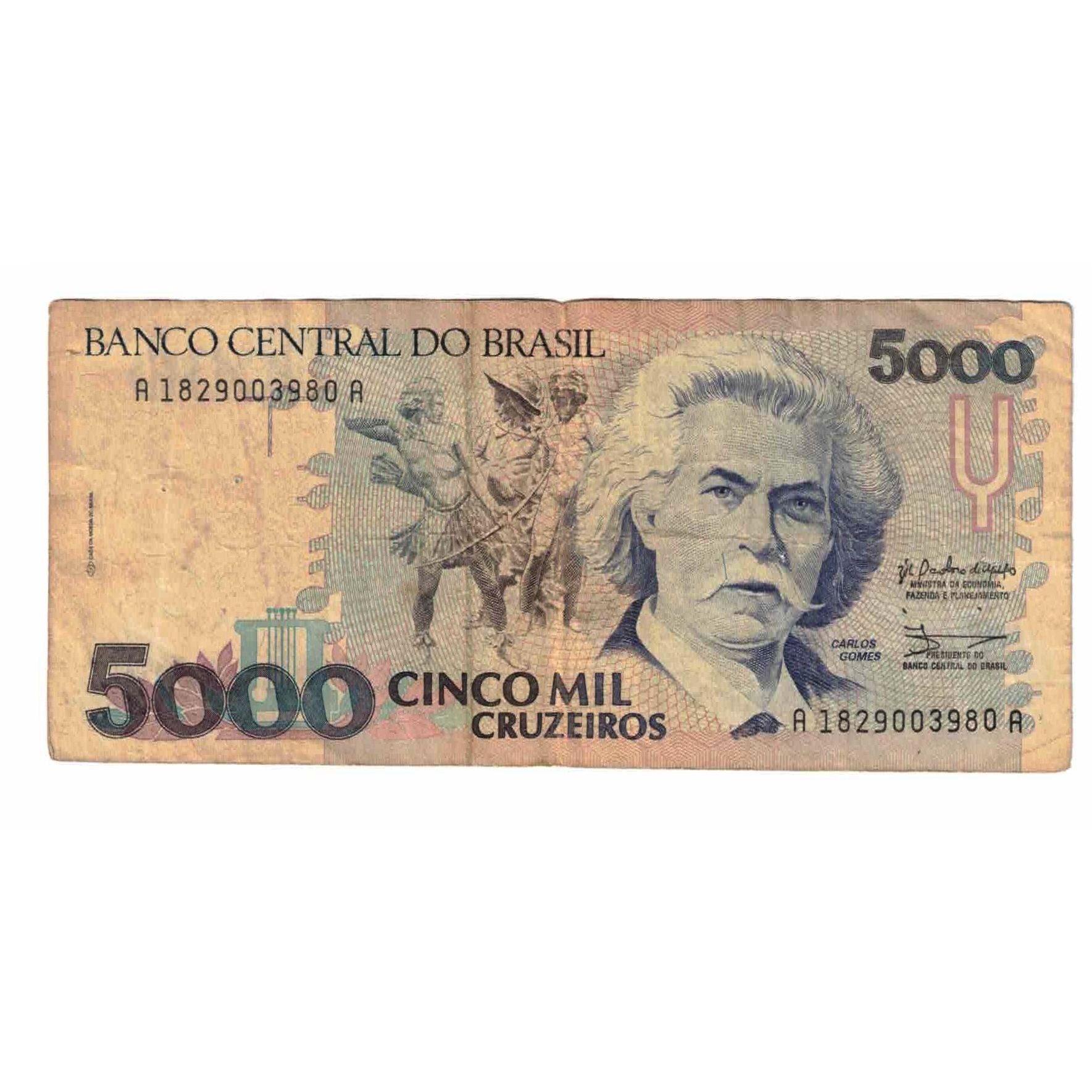 Nota, Brasil, 5000 Cruzeiros, Undated (1990), KM:232a, VF(20-25)