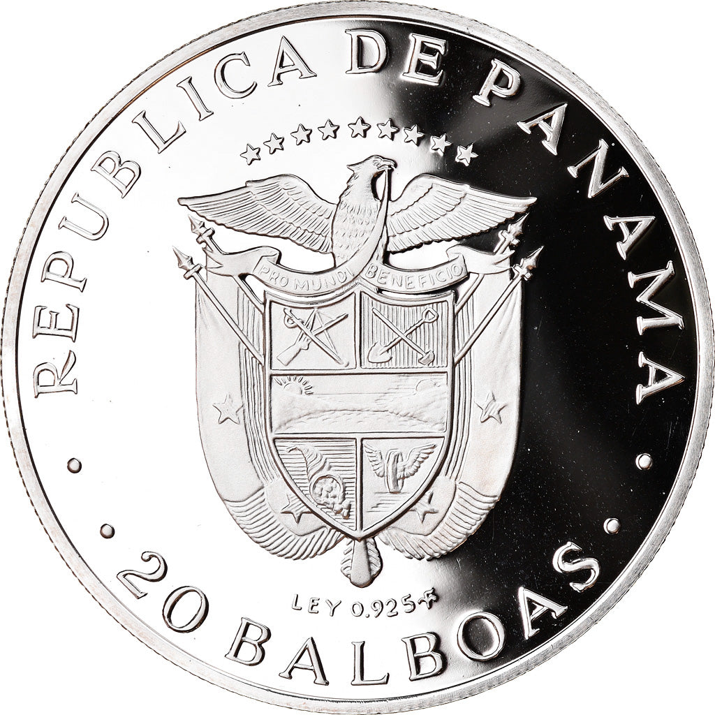 Coin, Panama, 20 Balboas, 1974, U.S. Mint, MS(65-70), Silver