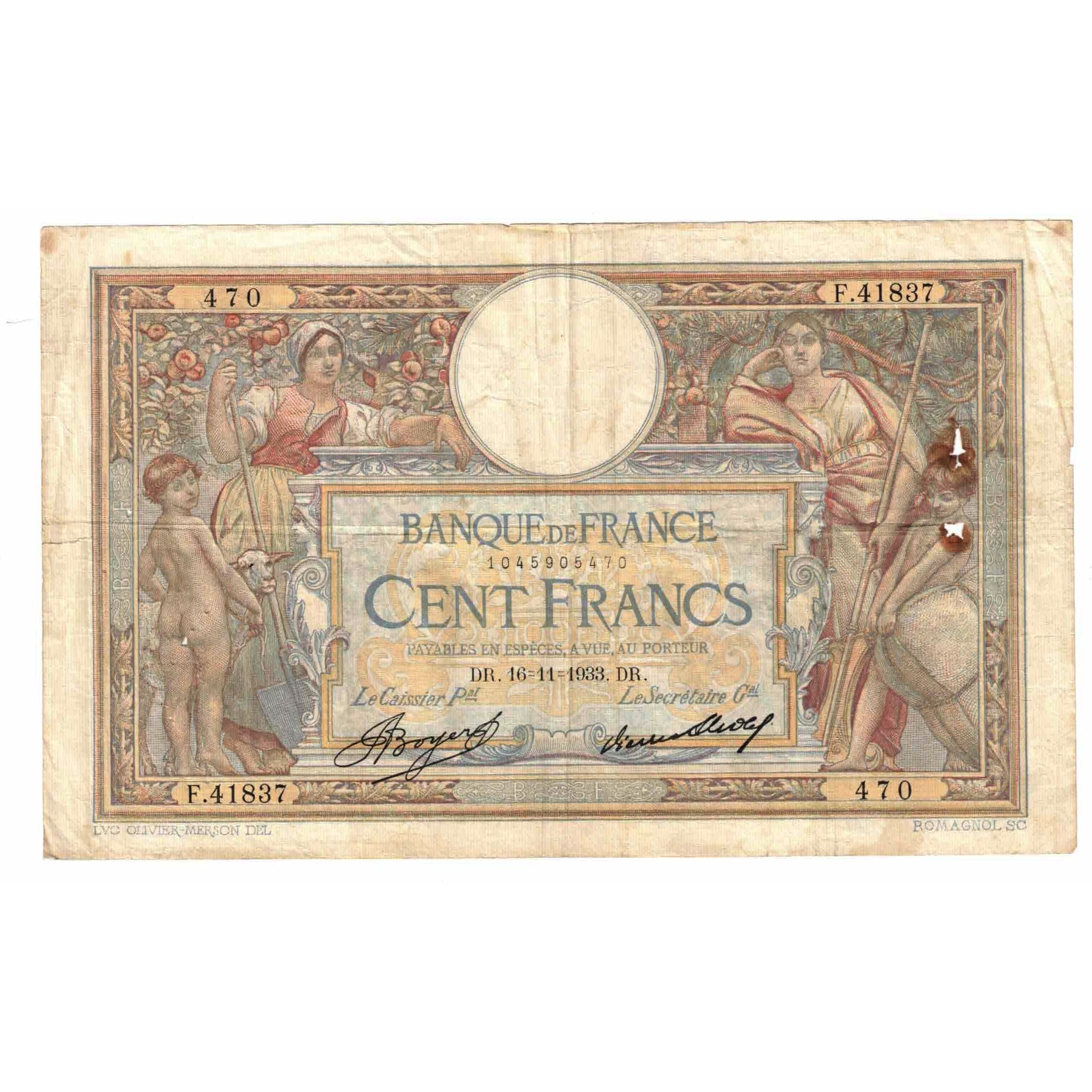 Frankrijk, 100 Francs, Luc Olivier Merson, 1933, F.41837, TB, Fayette:24.12
